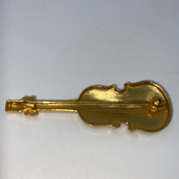 Spanish Damascene Gold and Black Violin Musical Figural Instrument Brooch Pin - Picture 3 of 5